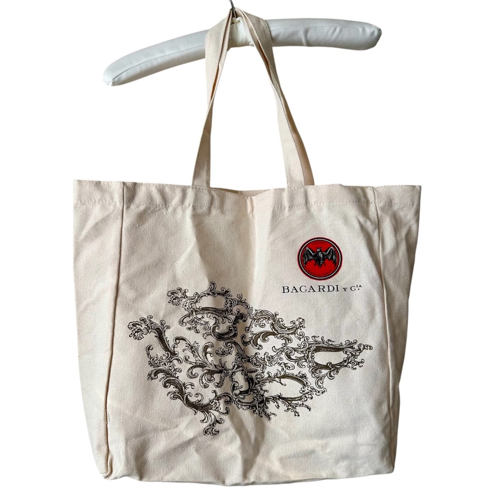 Bacardi Canvas Tote Bag Cream Handles Bat Logo Scroll Tree Passion Fortune Unity